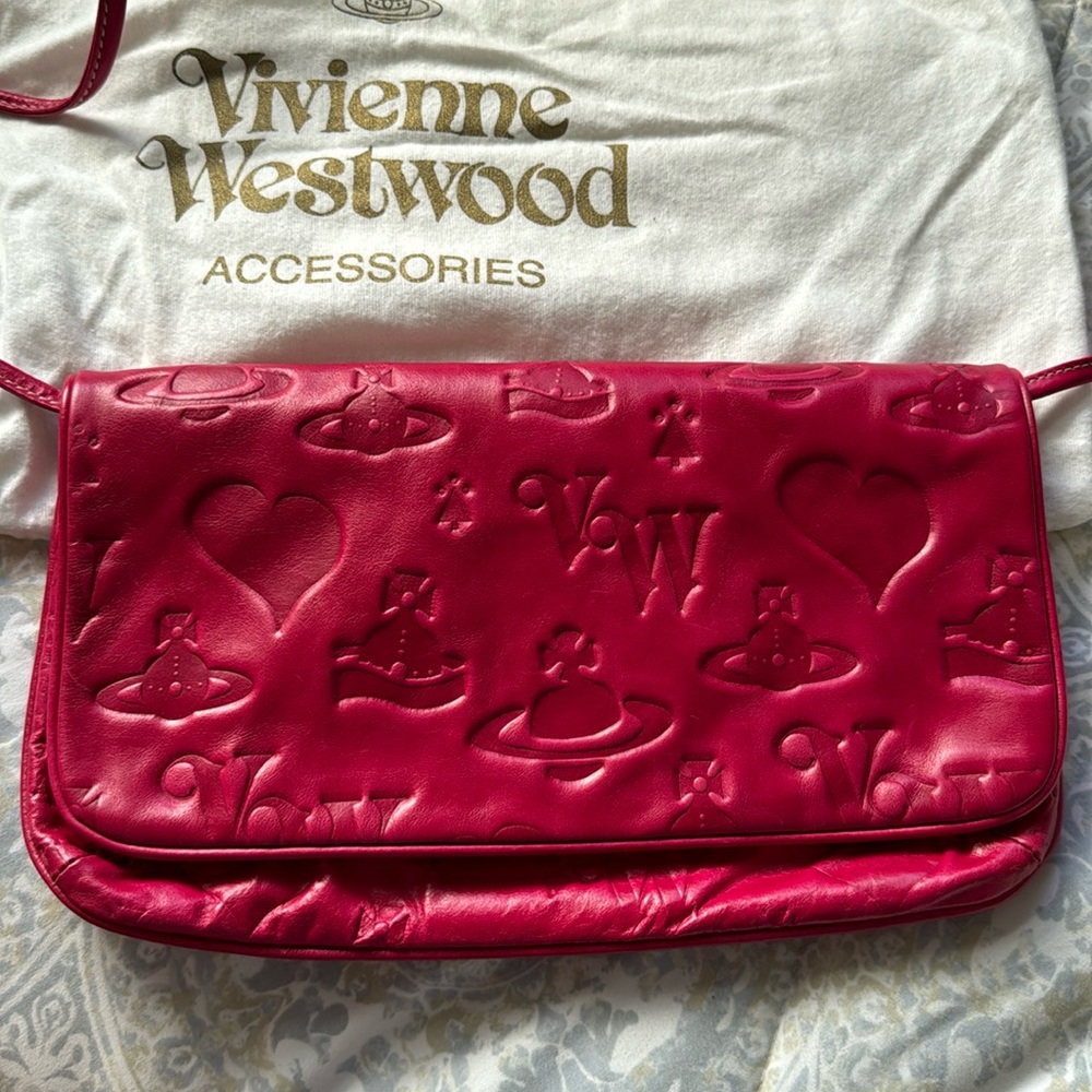 Vivienne Westwood leather clutch / crossbody bag embossed branding, NWT